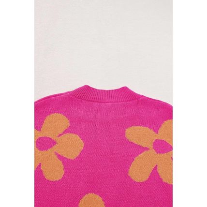 Rose Big Flower Pattern Mock Neck Long Sleeve Sweater