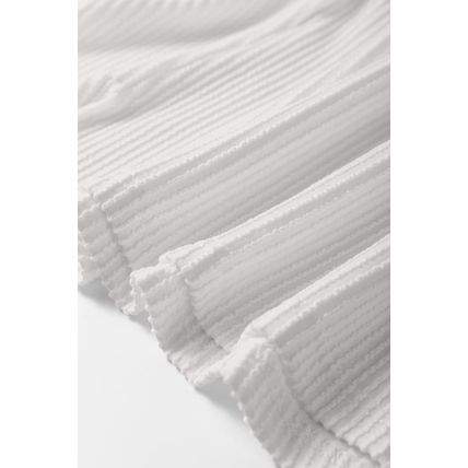 White Solid Color Corded Drop Shoulder 3/4 Sleeve V Neck Top