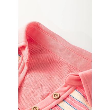Pink Stripe Buttoned V Neck Collared Drop Shoulder Top