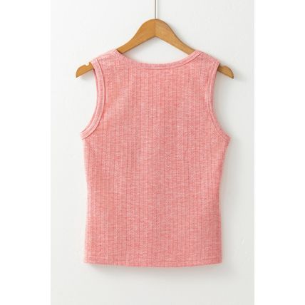 Fushia Solid Color Textured U Neck Slim Tank Top