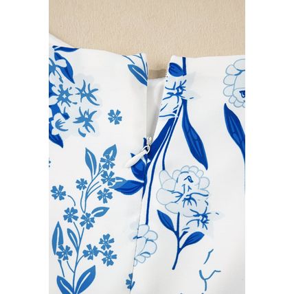 Sky Blue Floral Print Sweetheart Neck Plus Size Midi Dress