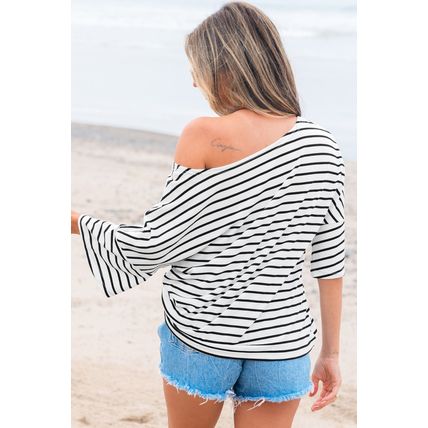 Black Stripe Half Sleeve Scoop Neck Loose Top