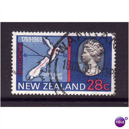 NEW ZEALAND 1969 28c CAPT COOKS CHART SG 909 FINE USED