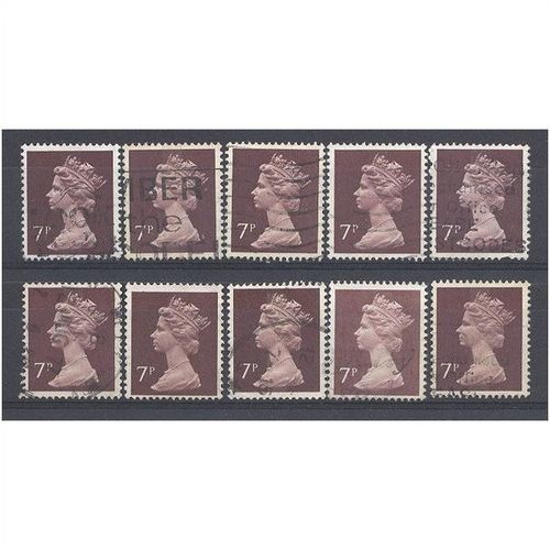 BULK STOCK.7p Purple-Brown x 10.Type Unchecked.Fine Used.nb12e