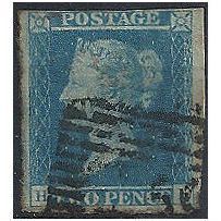 1841 SG14 2d Blue 3 Large, 1 Close Margins Fine Used Scottish Roller Cancel "HL"