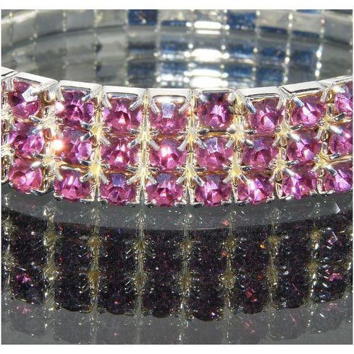 3 Row Wedding Party Purple Rhinestone Stretch Bangle Bracelet Jewellery 1350