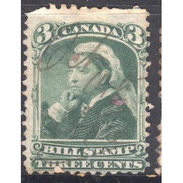 Canada c1890's - Victoria Bill Stamp - 3c green - Used​