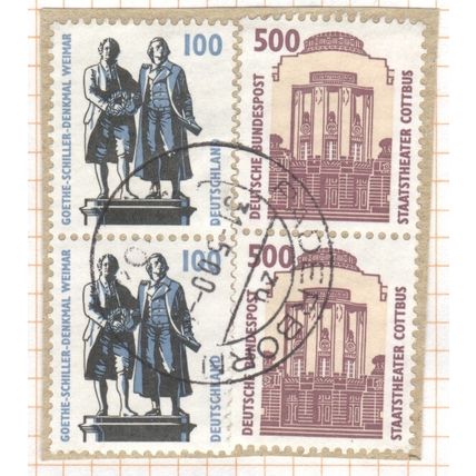 Germany 1997/1993 - 100pf Goethe/Schiller + 500pf State Theatre Cottbus x 2 used