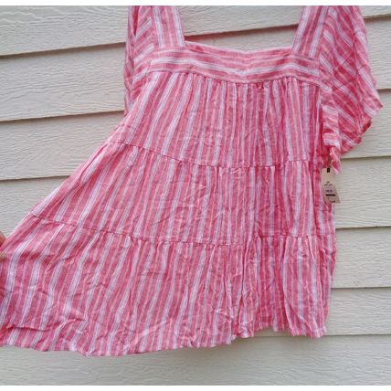 Terra & Sky Salmon Striped Tunic Top 2X Square Neck NWT 20W-22W