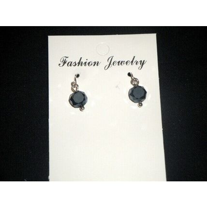 Small black octagon earrings petite adult or child sterling silver ear hook