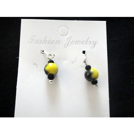 One off yellow & black crystal glass earrings petite adult or child 925 hook