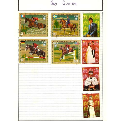 Equatorial Guinea page of 8 large pictorial stamps with show jumping royalty