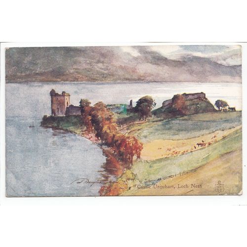 Castle Urquhart Loch Ness Artist Signed J Douglas Old Art Postcard