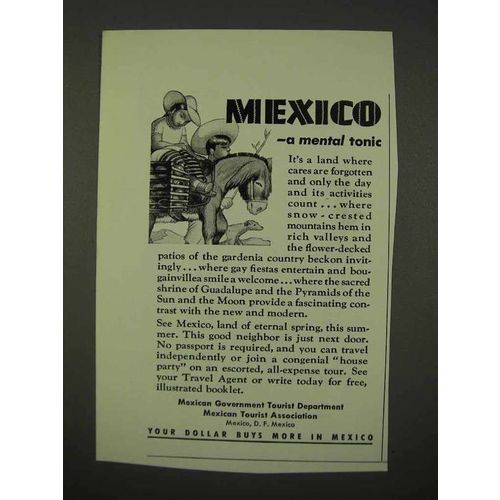 1942 Mexico Tourism Ad - A Mental Tonic