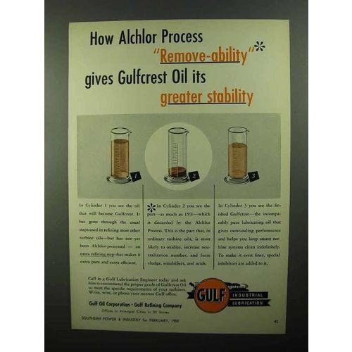 1950 Gulf Gulfcrest Oil Ad - Alchlor Process