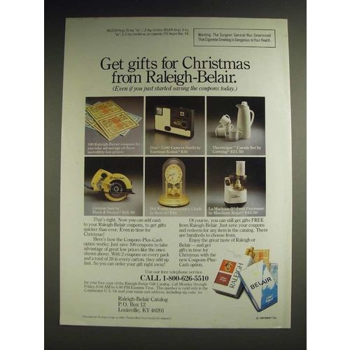 1984 Raleigh and Belair Cigarettes Ad - Get gifts for Christmas