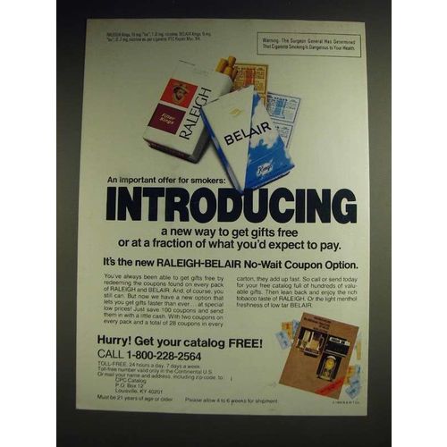 1984 Raleigh and Belair Cigarettes Ad - An important offer