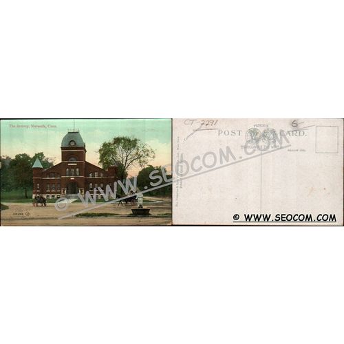 CT Norwalk Postcard The Armory Street Scene w/Horses & Wagons ct_box4~2291