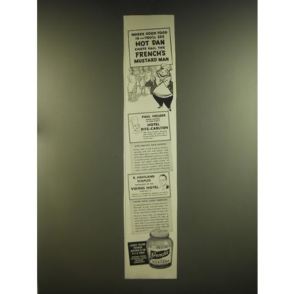 1939 French's Mustard Ad - Where good food is - you'll see Hot Dan chef's hail