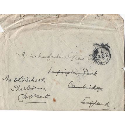 GB 1920 cover to Sherbourne School containing a letter not stamped