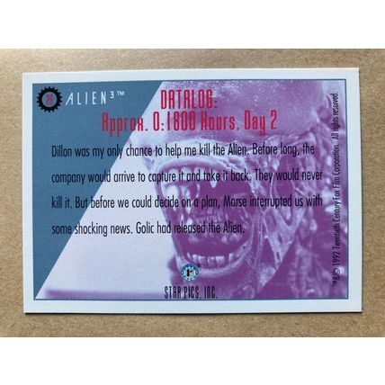 Alien3 Base trading card # 26 Dillon's Cell (A) 1992 Star Pics, Dark Horse