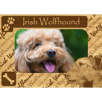 Irish Wolfhound w Paws Engraved Wood Picture Frame Magnet