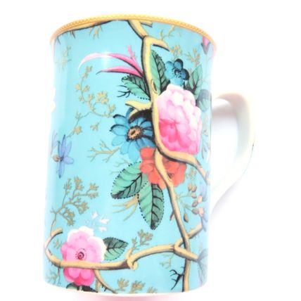 William Kilburn Mug Floral Design Fine China - Floral on a Blue Background