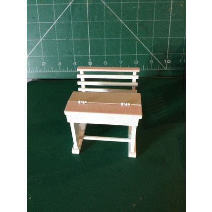 White Desk & Bench with Pink 1:12th Dolls House Miniature