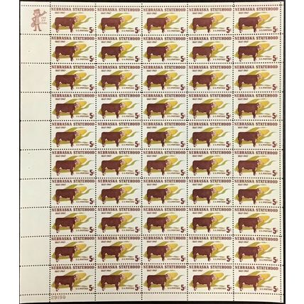 Nebraska Statehood Sheet of Fifty 5 Cent Postage Stamps Scott 1328
