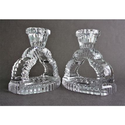 Art Deco Clear Glass Candle-Holders - Pair.