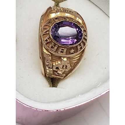 Beautiful 10k Yellow Gold Genuine Amethyst Brandon High Eagles Class Ring