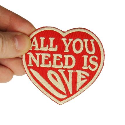 Iron On Badge Patch Sew Embroidered Heart 7cm x 6.5cm All you need is love P642