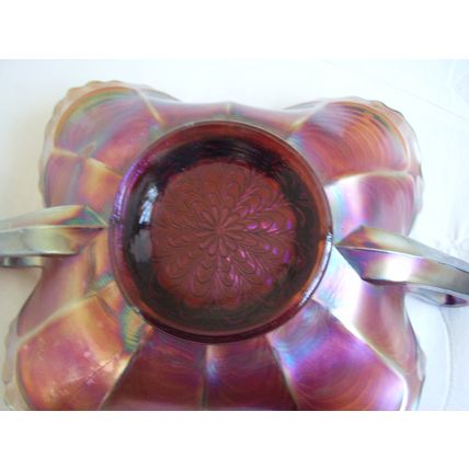 Antique Fenton Carnival Glass Peacock Tail Bon-Bon Dish Amber Iridescent Bowl