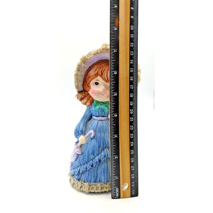 Vintage Coin Bank Girl Purple Bonnet Hand Painted Figurine includes stopper plug