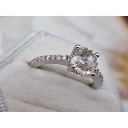 Rose Cut Faceted 8mm Moissanite Solitaire Ring Sz M½ Rhodium Overlay 925 Silver