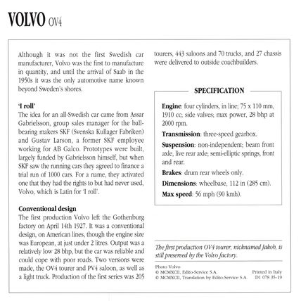 Collectors Club card. Classic Cars. Volvo OV4