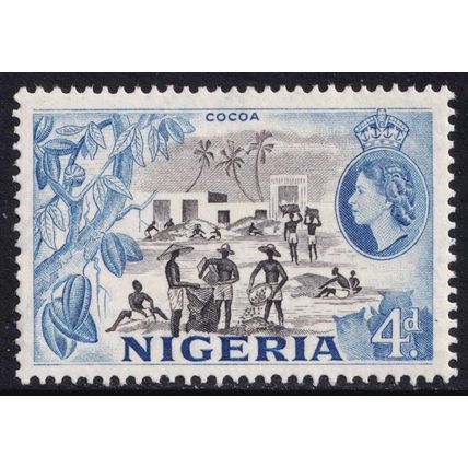 Nigeria QEII 1953-58 4d Black Blue Cocoa SG74 Mint MH