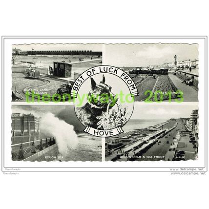 BEST OF LUCK FROM HOVE, 5 MULTIPICTURE, SUSSEX, ENGLAND, c1950s?, Postcard