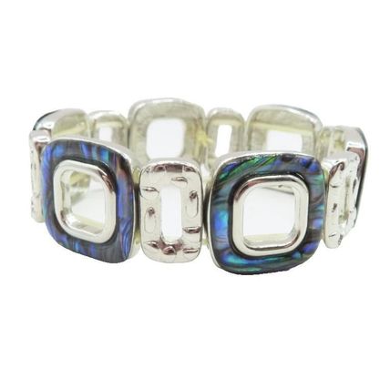 Paua Shell Linked Square Stretch Bracelet Ladies Jewellery Gift