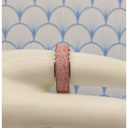 Vintage 925 Solid Sterling Silver and Faux Pink Leather Thick Band Ring - 2001