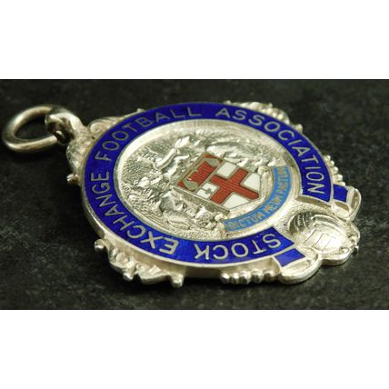 Solid Silver Enamel Pocket Watch Albert Fob Medal Stock Exchange Football 1937