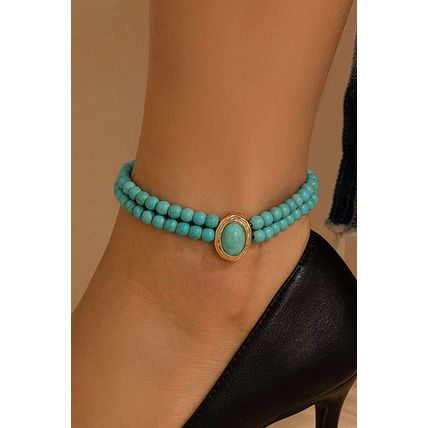 Light Blue Pearl/Turquoise Beaded Double Layered Anklet