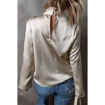 Jet Stream Satin Cross Front Slit Back Blouse