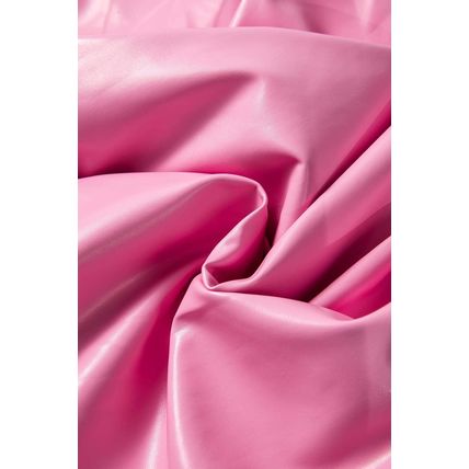 Sachet Pink Pleather Bubble Short Sleeve V Neck Ruffled Hem Mini Dress