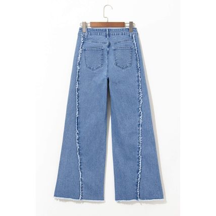 Beau Blue Vintage Stitching Raw Hem Flared Jeans