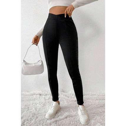 Black Crossed Waist Seamed Leg Thermal Leggings