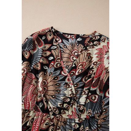 Black Floral Print V Neck Wrap High Waist Maxi Dress