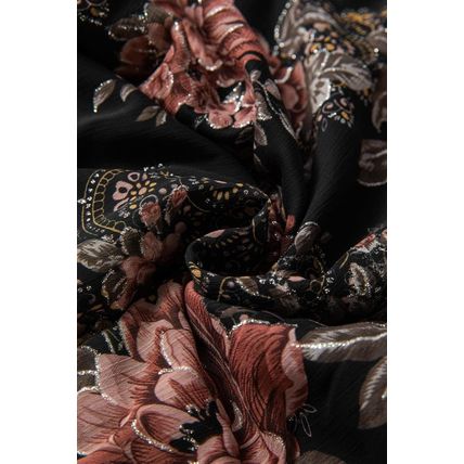 Black Floral Print Criss Cross V Neck Balloon Sleeve Blouse
