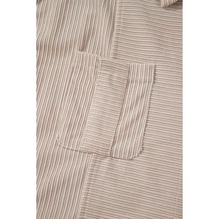 Brown Color Block Chest Pockets Buttoned Corduroy Shacket