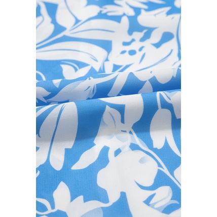 Sky Blue Floral V Neck Puff Short Sleeve Flowy Long Dress